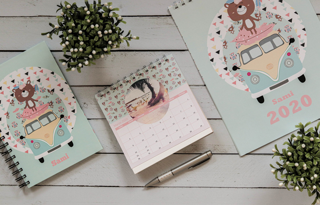 Boho Camp. Diseño de calendario personalizado de escritorio para descargar gratis y completar con tus fotos en el soft de compu!